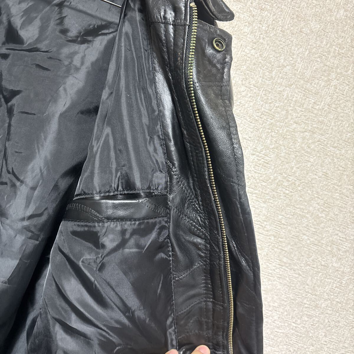 90s 【本革 羊革】レザージャケット パッチワーク調 ブラック レザー