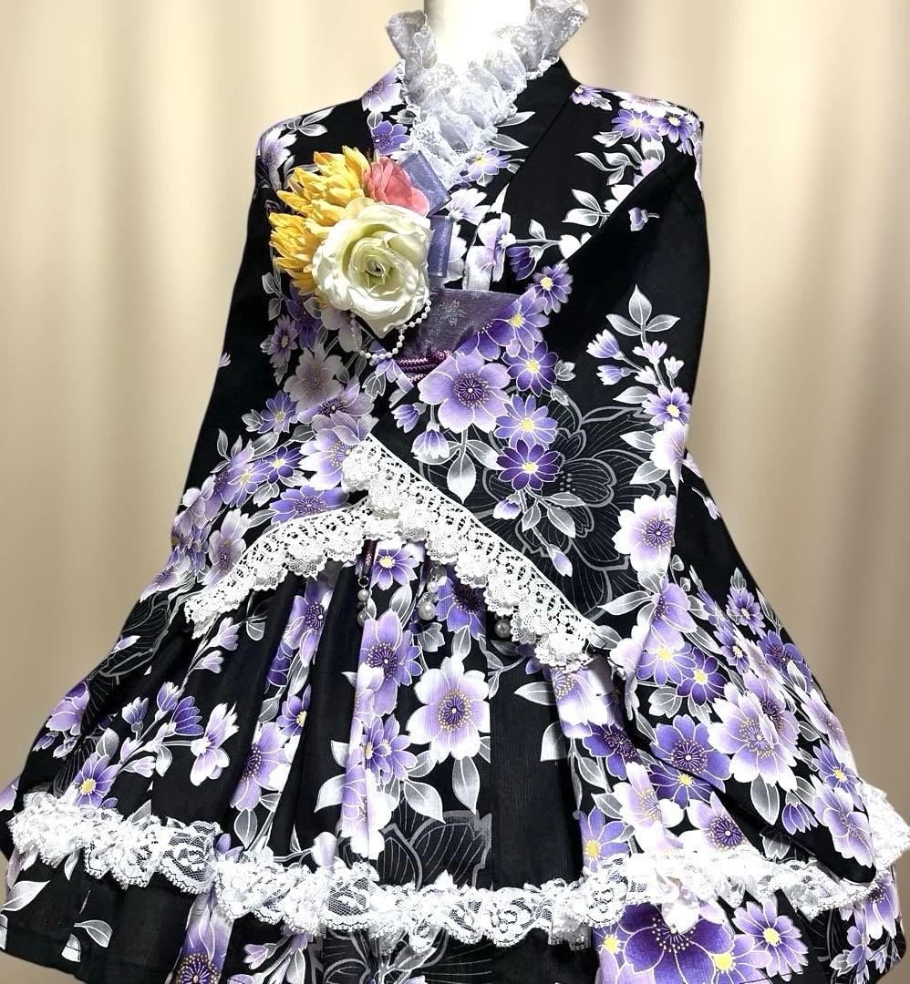 ＹＫ⑤浴衣　地雷系　量産型　ドレス　姫ギャル お嬢様パールレースフリル浴衣 量産型 地雷系 夢展望[品番