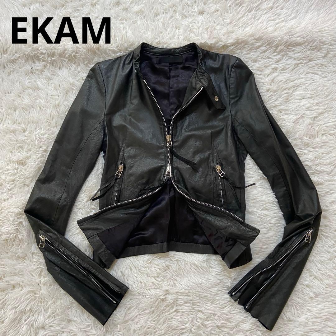 【EKAM エカム】変形 袖長 ライダース レザージャケット EKAM-023 レザージャケット 古着 - メルカリ