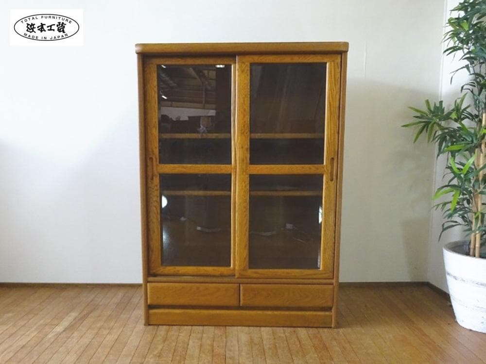 *ΘsunΘ*　浜本工芸　№.8600　書棚H　W85　本棚　飾り棚　美品 浜本工芸】 書棚 No.8600G 幅85cm 引戸扉付 ナラ材 国産家具 | Ohkawa