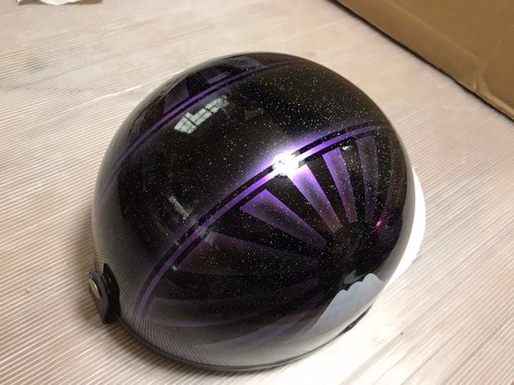 7色ラメ 黒紫 富士日章 コルク半 ヘルメット 旧車會 暴走族 三段シート