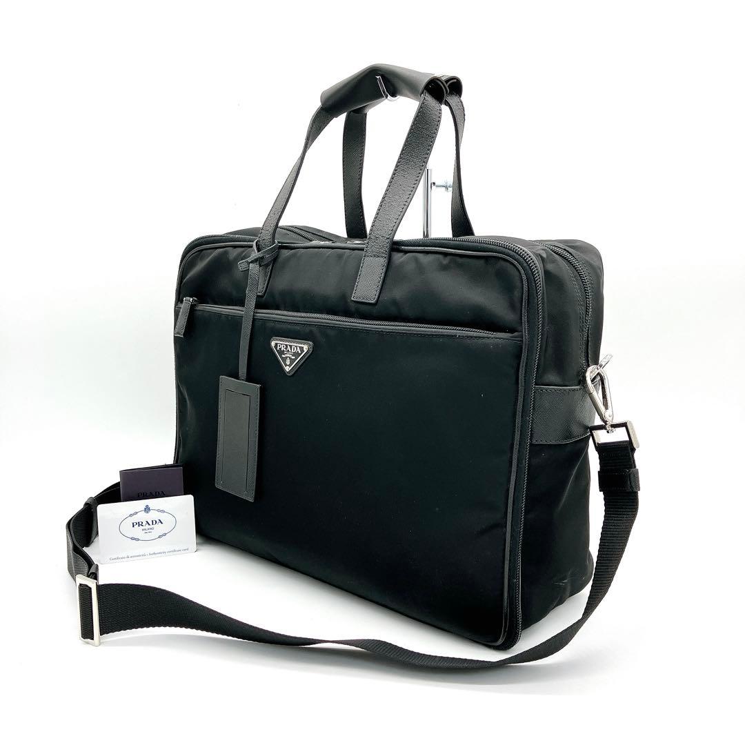 【PRADA】2wayバッグ　ビジネスバッグ　三角ロゴプレート　ナイロン　黒色 PRADA（プラダ） 美品 テスート 三角ロゴプレート サフィアーノレザー